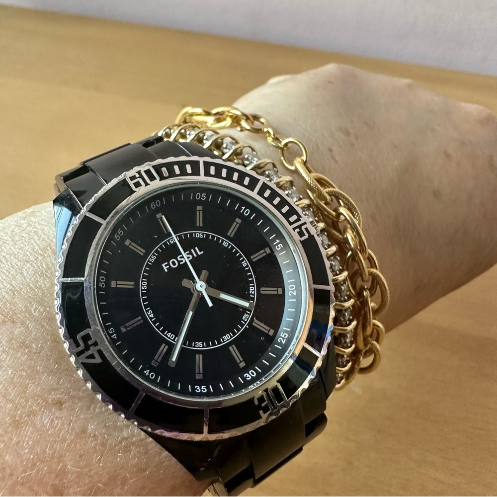 Vintage FOSSIL Black & Navy Blue large unisex watch excellent condition